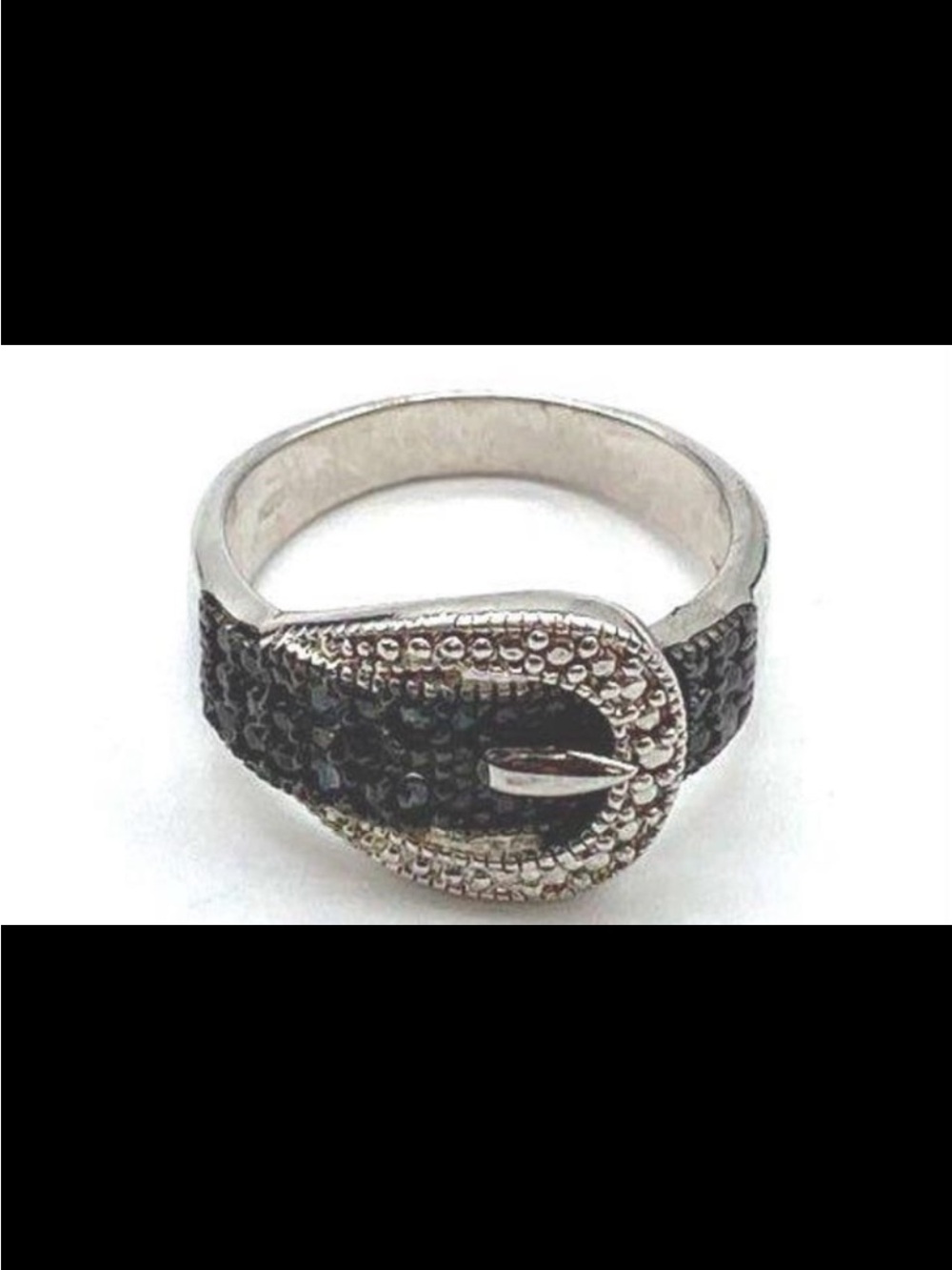 Silver-Tone Buckle Ring with Black Pavé Stones